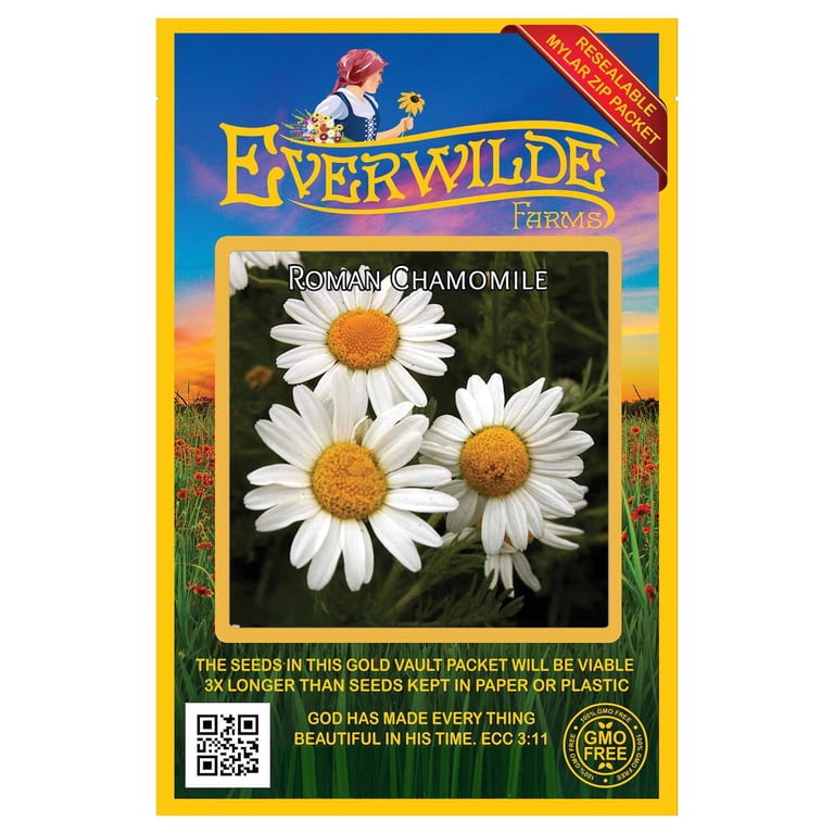 Everwilde Farms 600 Roman Chamomile Flower Seeds, Resealable Mylar Packaging