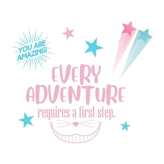 Every Adventure Requires First Step Cheshire Cat Quote Colorful Watercolor Design Wall Art Sticker Designs Vinyl Stickers For Home House Walls Rooms Windows Bedroom Decoration Size (28x28 inch)