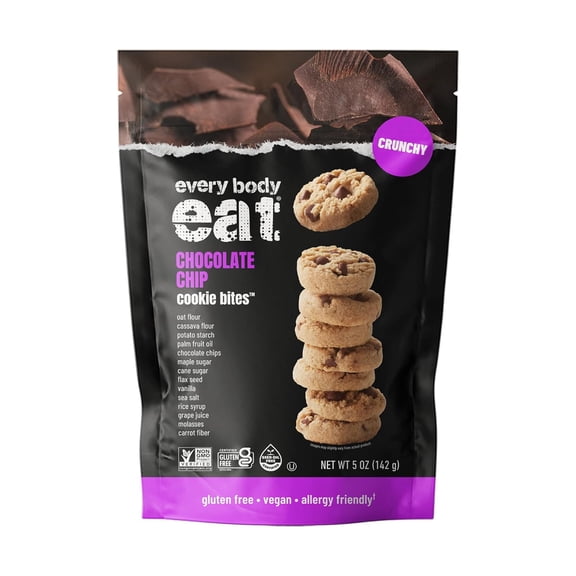 Every Body Eat Crunchy Cookie Bites, Chocolate Chip - Gluten Free, Dairy Free, Vegan, Seed Oil Free, Allergy Friendly (5 Ounce Pack of 3)