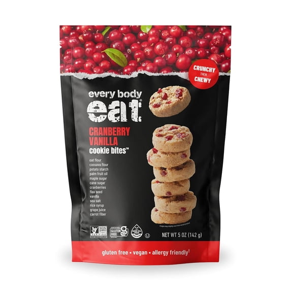 Every Body Eat Crunchy Cookie Bites, Cranberry Vanilla - Gluten Free, Dairy Free, Vegan, Seed Oil Free, Allergy Friendly (5 Ounce Pack of 3)