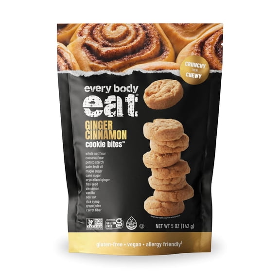 Every Body Eat Crunchy Cookie Bites, Ginger Cinnamon - Gluten Free, Dairy Free, Vegan, Seed Oil Free, Allergy Friendly (5 Ounce Pack of 6)