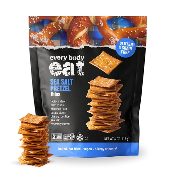 Every Body Eat Snack Pretzel Thins, Gluten Free, Vegan, Seed Oil Free and Grain Free (2 Count, Pretzel)