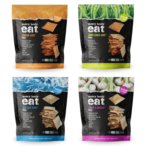 Every Body Eat Snack Thins, Four Flavor Variety Pack, Vegan, Gluten Free and Dairy Free (Pack of 4)