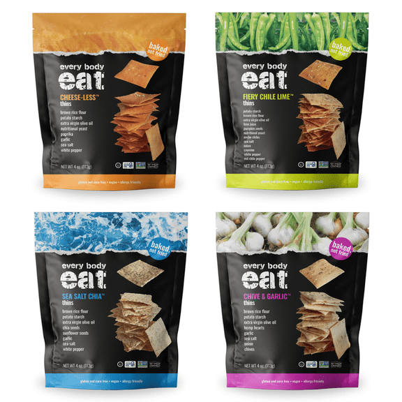 Every Body Eat Snack Thins, Four Flavor Variety Pack, Vegan, Gluten Free and Dairy Free (Pack of 4)
