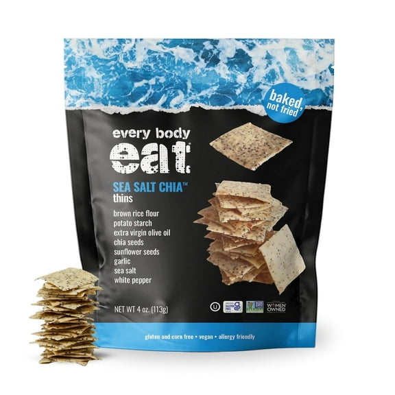 Every Body Eat Snack Thins, Sea Salt and Chia Seeds Flavor, Vegan, Gluten Free and Dairy Free (Pack of 2)
