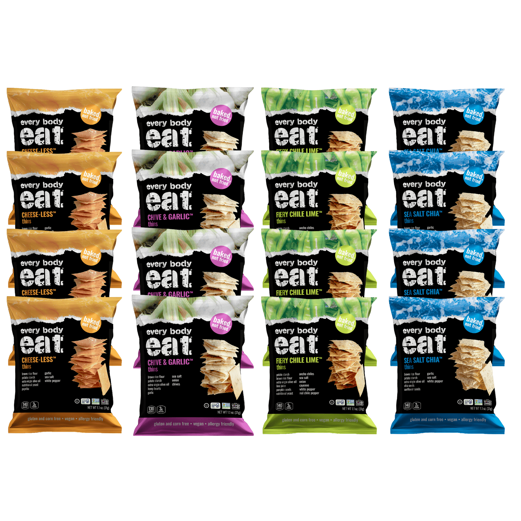Walmart Deals of Every Body Eat Snack Thins Variety Pack, Gluten & Dairy Free, Vegan, School Lunch Snacks, Single Serve (Pack of 20)