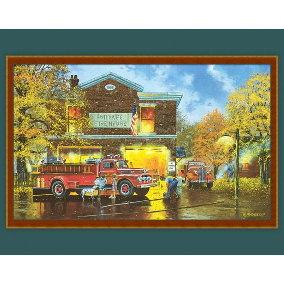 Every Boys Dream Firetrucks Panel Cotton Fabric