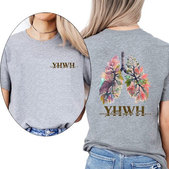 Every Breath Speak His Name Print Tshirts Floral Lungs Faith Based Graphic Tees Breathe Prayer Short Sleeve Casual Christian Tops Cotton Shirts Gray,S