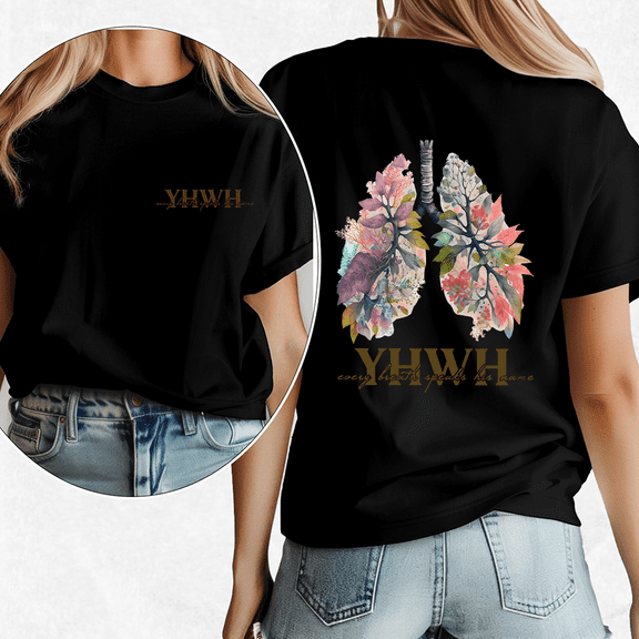 Every Breath Speak His Name Print Tshirts for Unisex Floral Lungs Faith Based Graphic Tees Breathe Prayer Classic Shirts Casual Christian Tops for Daily Outfits Black,M