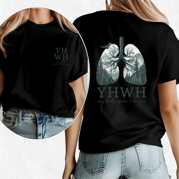 Every Breath Speak His Name Print Tshirts YHWH Lungs Faith Based Graphic Tees Casual Breath Prayer Design Tops Short Sleeve Shirts for Daily Outfits Black,2XL