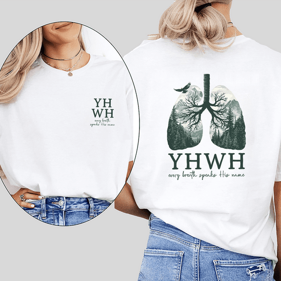 Every Breath Speak His Name Print Tshirts YHWH Lungs Faith Based Graphic Tees Casual Breath Prayer Design Shirts Short Sleeve Woman Fashion Printedfor Daily Outfits White,L