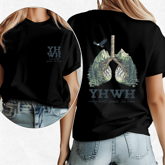 Every Breath Speak His Name Tshirts YHWH Lungs Faith Based Graphic Tees Short Sleeve Breath Prayer Design Fashion Shirts Casual Cotton Tops for Holiday Black,L