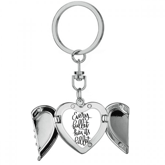 Every Bullet Has Its Billet Quote Heart Angel Wing Key Chain Holder