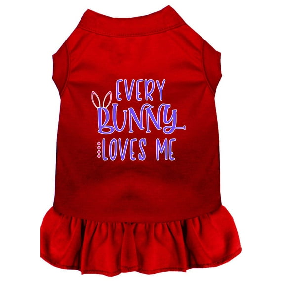 Mirage Pet Every Bunny Loves me Screen Print Dog Dress Red 4X (22)