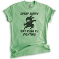 thumbnail image 1 of Every Bunny Was Fung Fu Fighting Shirt, Unisex Women's Men's Shirt, Easter Rabbit Bunny Shirt, Ninja Shirt, Heather Apple Green, XX-Large, 1 of 6