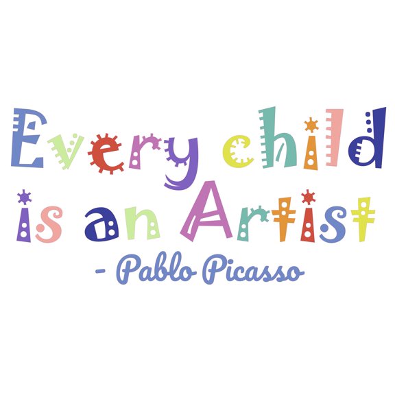 Every Child is an Artist with Creative and Colorful Banner Art Vinyl Wall Decal - Famous Inspiration Quotation by Well Known Artist Pablo Picasso for Kids Wall Decoration - 30" x 20"