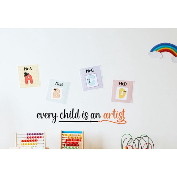 Every Child Is An Artist Wall Decal for Kids Art Classroom Decor - Quote Decals for Wall - Inspirational Vinyl Decals - Positive Motivational Removable Vinyl Lettering, 36x6.5-Inch, Black/Orange