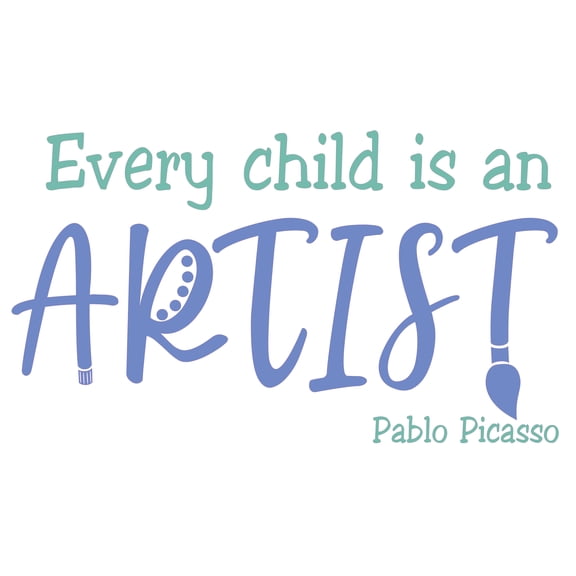 Every Child Is An Artist - 11" x 20" Removable Pablo Picasso Quotes Decoration Multi Font Lettering Clipart Design Vinyl Adhesive Home Wall Decal - Multicolored Kids Bedroom Wall DÃ©cor Sticker