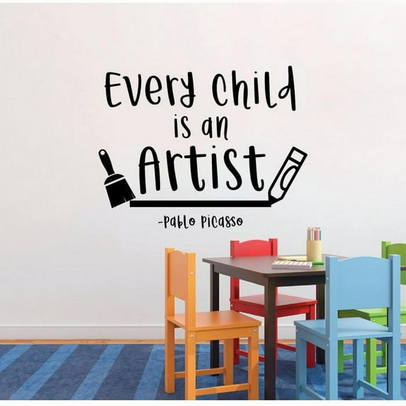 Every Child Is An Artist - Pablo Picasso Quote Inspirational Quote Vinyl Wall Art Wall Sticker Wall Decal Decoration For Home Room Kids Room Nursery Room Girls Boys Décor Design Size (40x40 inch)