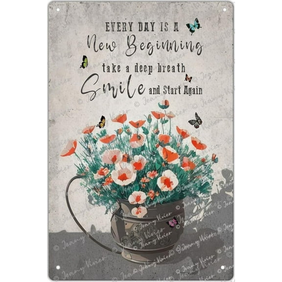 Every Day is A New Beginning Vintage Tin Sign for Dining Room Bedroom Bathroom Kitchen Print Iron Plate for Home Decorations,Butterflies Motivation Quotes,5.5x8 Inches