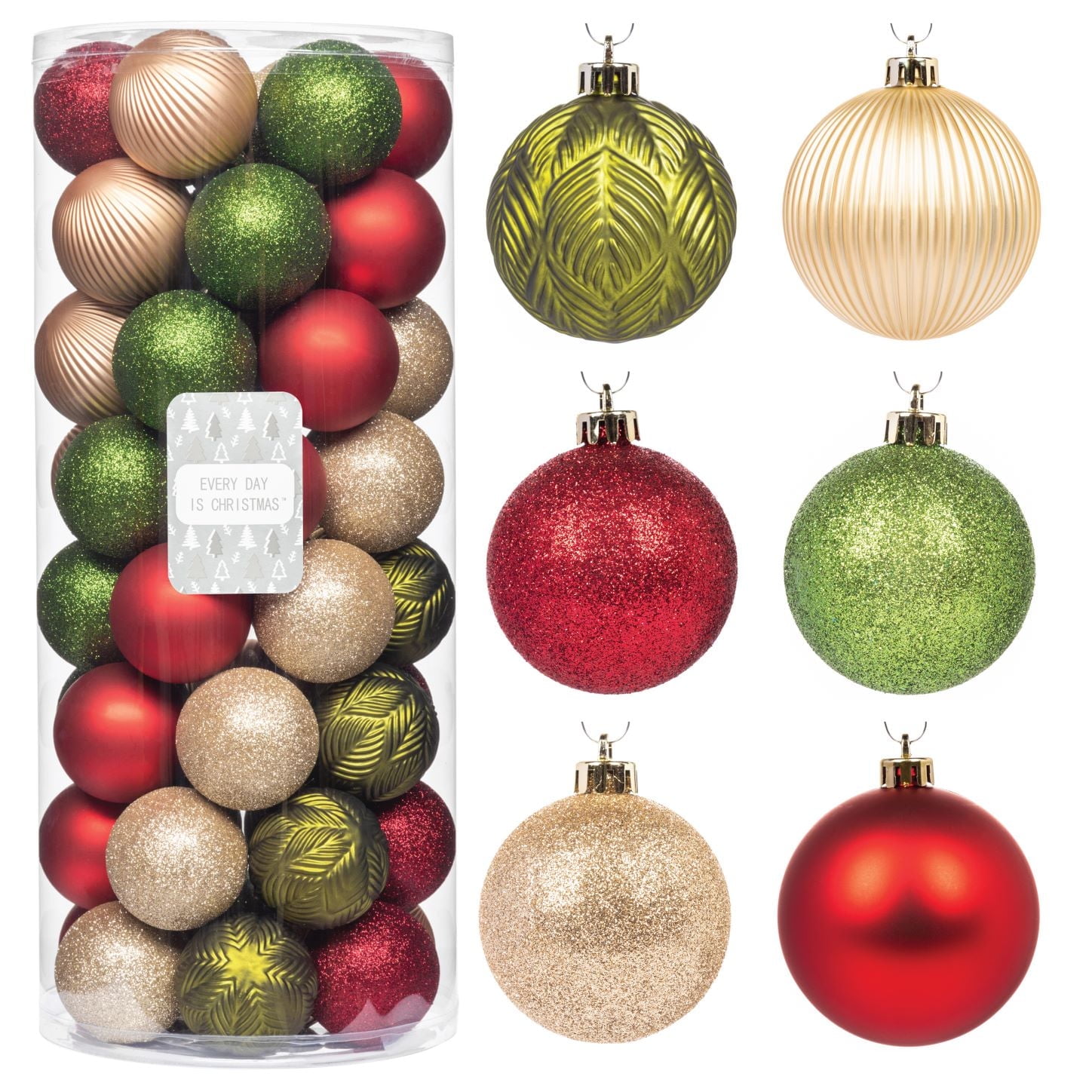 Every Day is Christmas 50ct 57mm/ 2.24' Christmas Ornaments, Shatterproof Christmas Tree
