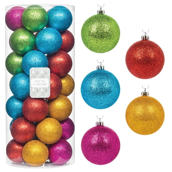 Every Day is Christmas Ornaments 35ct 70mm Christmas Ornaments, Shatterproof Christmas Tree Ornaments Set, Christmas Balls Decoration (Glitter Rainbow)