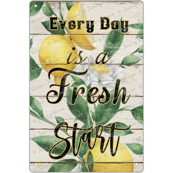 Every Day Is A Fresh Start Lemon Sign, Positive Poster, Lemons Decor, Lemon Decorations For Kitchen, Bar Cafe Home Garage Cave Club Garden Funny Decor, Lemonade Gifts 12x16 Inches