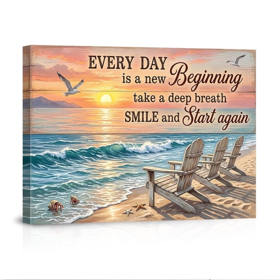 Every Day Is A New Beginning Beach Coastal Sunset With Inspirational Quote For Ocean Canvas