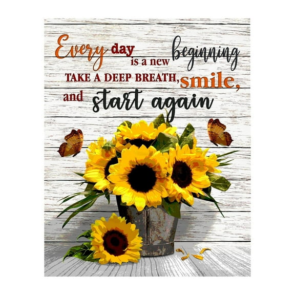 Every Day Is A New Beginning - Sunflower Positive Quotes Inspirational Wall Art, Motivational Flowers Picture Wall Decor Print For Home Decor, Office Decor, Studio & School, Great Gift All