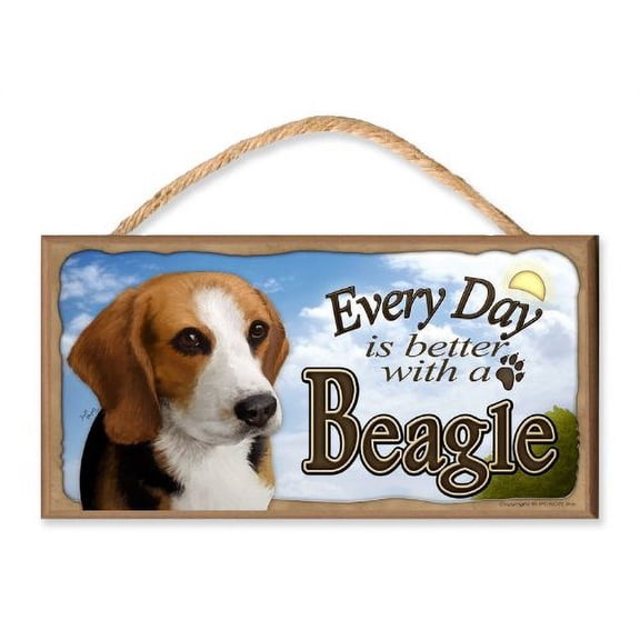 Every Day is Better With A Beagle (blue sky theme) Wooden Dog Sign / Plaque featuring the Art of S. Rogers