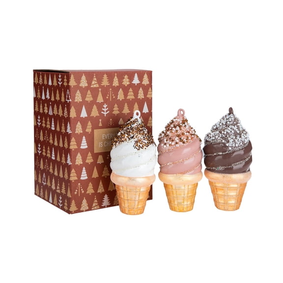 Every Day is Christmas Ornament, Christmas Tree Ornaments and Glass Blown Figurines, Ice Cream Set of 3