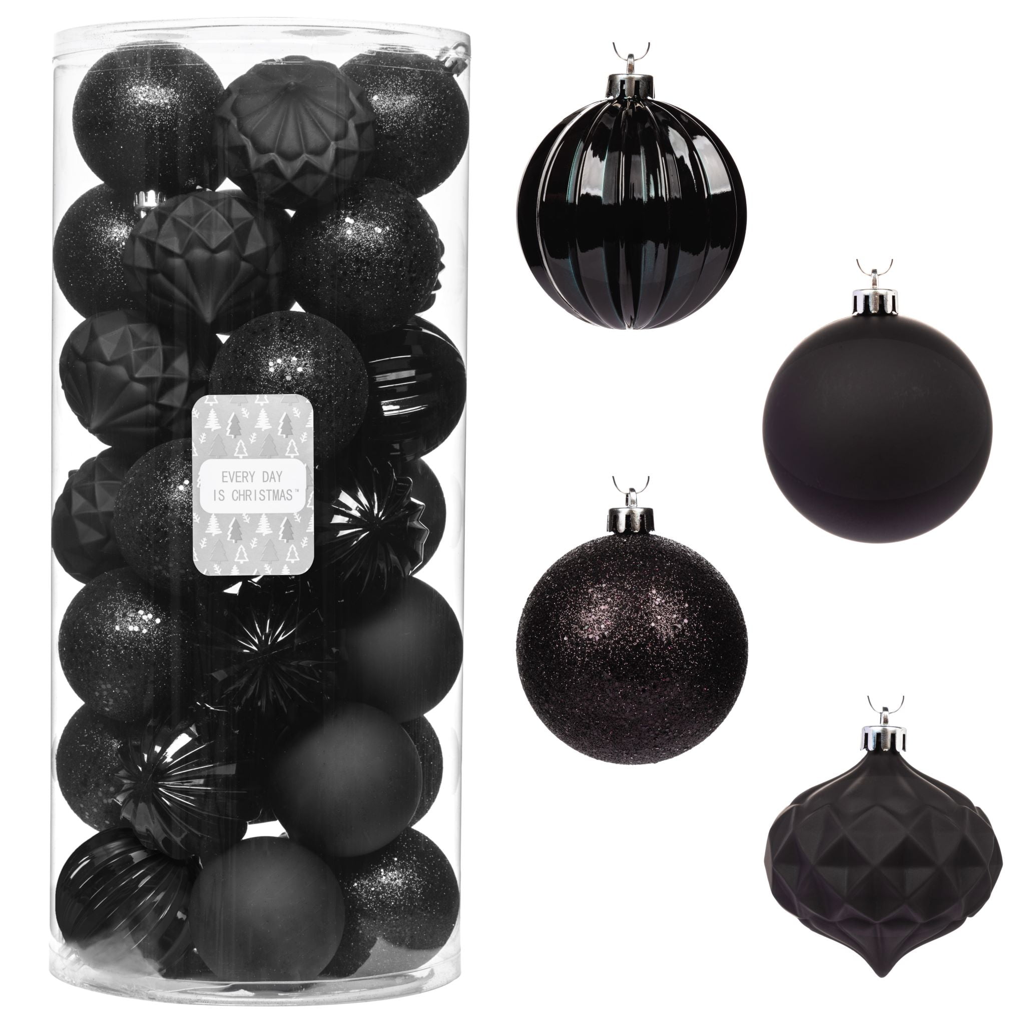 Black Set of XL (4.0) 4PCS Christmas Balls - Christmas Tree Decoration  Ornaments Shatterproof Hanging Balls for New Year Easter Valentine Holiday