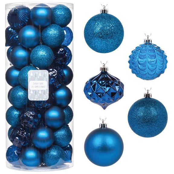 Every Day is Christmas 50ct 57mm/ 2.24' Christmas Ornaments, Shatterproof Christmas Tree Ornaments Set, Christmas Balls Decoration (Royal Blue)