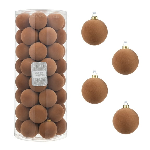 Every Day is Christmas Velvet 50ct 57cm/2.24" Christmas Ornaments, Shatterproof Christmas Tree Ornament Set, Flocking Ball Decorations (Velvet Beige)