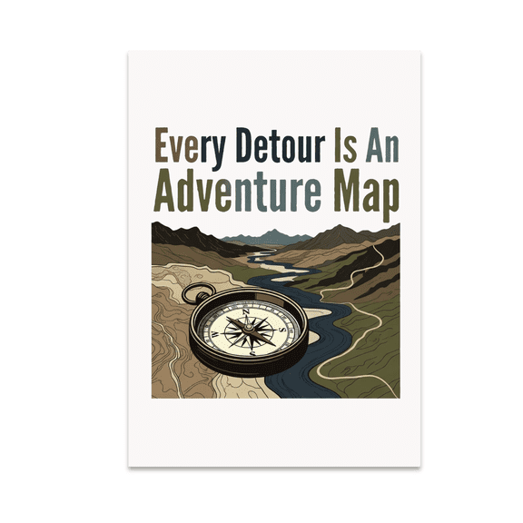 Every Detour Is An Adventure Map - Outdoor Adventure Enthusiast - 13x19 Poster Print
