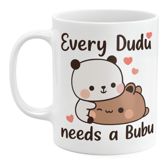 Every Dudu Needs A Bubu Love Heart Cartoon Panda Ceramic Mug 11oz, Gift For Lovers Couple