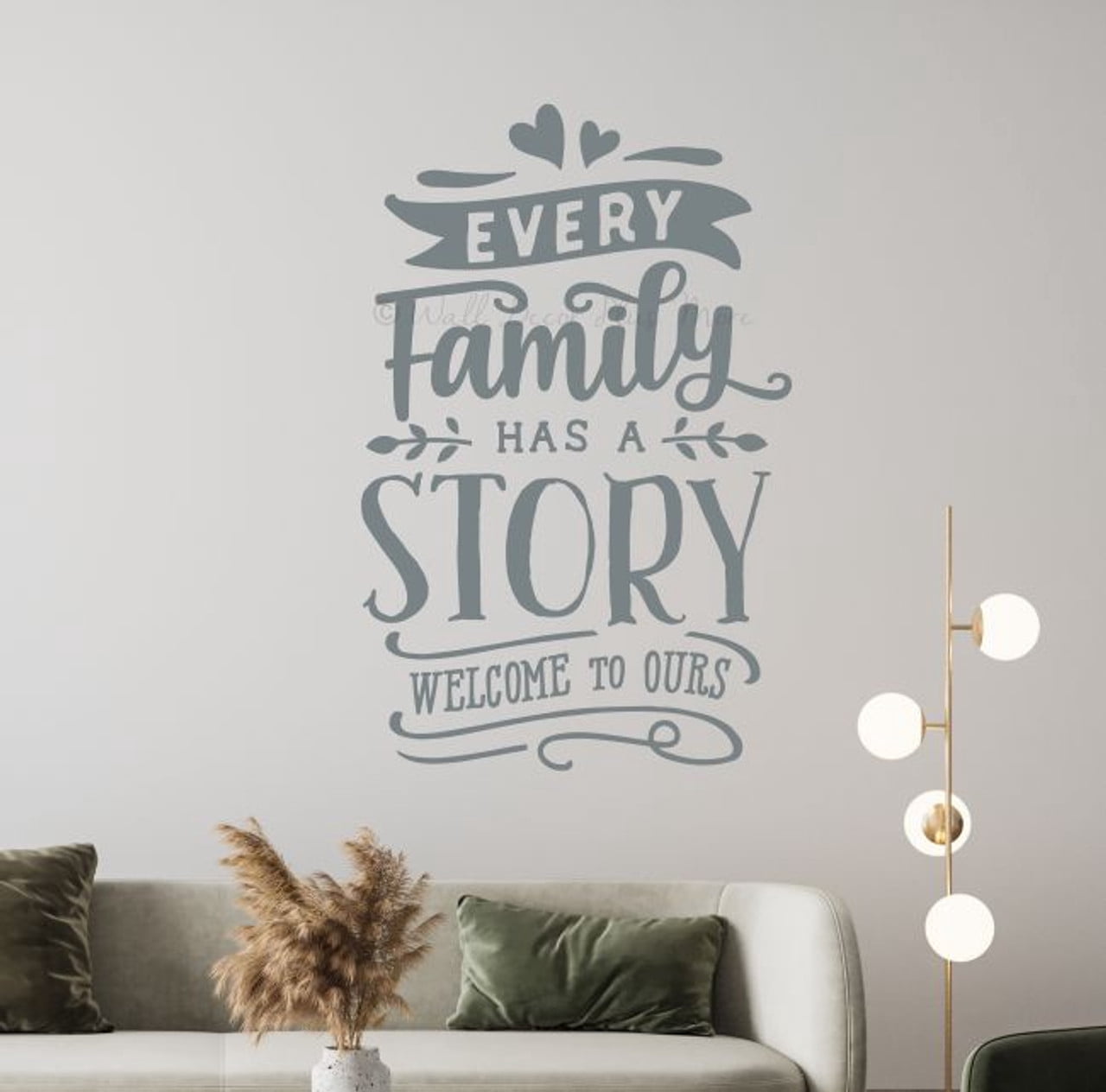 Every Family Has a Story Welcome To Ours Wall Decal Quote – Family Quotes Wall Decor - Die-Cut Matte Finish Vinyl Wall Art Sticker - Inspirational Vinyl Decals, 36x23-Inch, Storm Gray