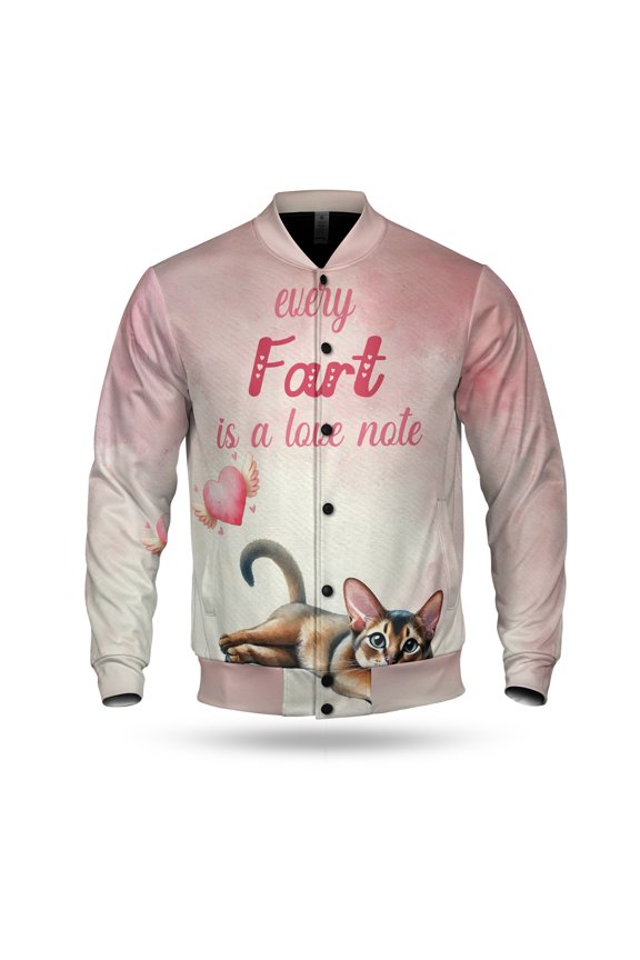 Every Fart is Love Note Abyssinian Guilty Face Happy Valentine's All Over Print 3D Baseball Jacket Cat Lover Kitten Owner Gifts Bomber Jacket Softball - 01016