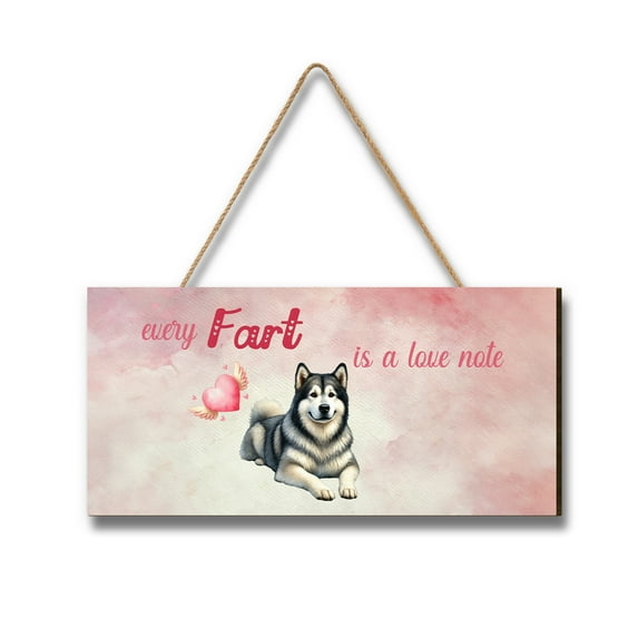 Every Fart is Love Note Alaskan Malamute Guilty Face Happy Valentine's Landscape Wood Sign Alaska Mal Dog Lovers Gifts Hanging Wall Home Decor - 01016