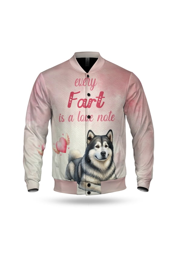 Every Fart is Love Note Alaskan Malamute Guilty Face Happy Valentine's All Over Print 3D Baseball Jacket Alaska Mal Dog Lovers Gifts Bomber Jacket Softball - 01016
