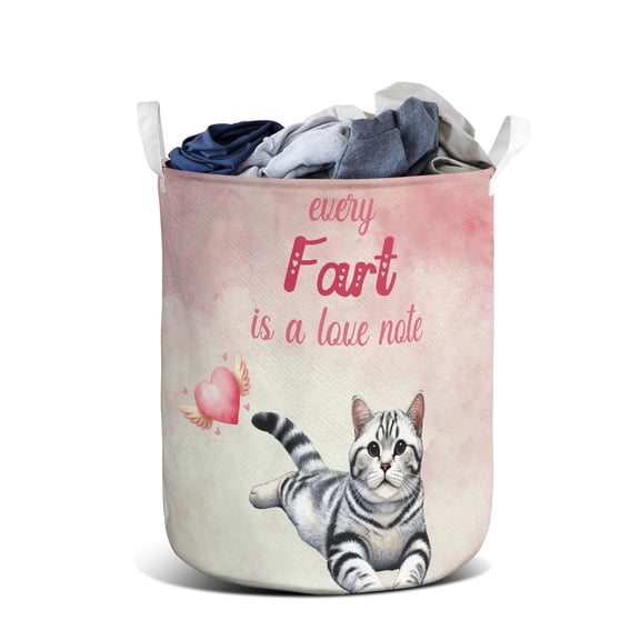 Every Fart is Love Note American Shorthair Guilty Face Happy Valentine's Foldable Laundry Basket Cat Lover Kitten Owner Gifts Organizer Storage with Handles - 01016