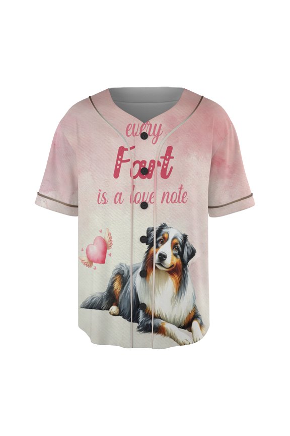 Every Fart is Love Note Australian Shepherd Guilty Face Happy Valentine's All Over Print 3D Baseball Shirt Aussie Dog Lover Gifts Softball Sport - 01016