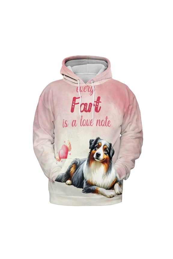 Every Fart is Love Note Australian Shepherd Guilty Face Happy Valentine's All Over Print 3D Hoodie Unisex Merch Hoodies Aussie Dog Lover Gifts - 01016