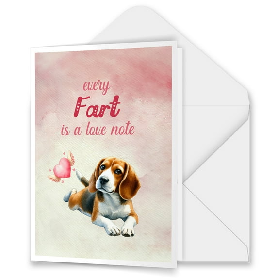 Every Fart is Love Note Beagle Guilty Face Happy Valentine's 5x7in Folded Greeting Card Beagles Dog Lover Gifts Idea Single Note Card with Envelope - 01016