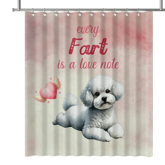 Every Fart is Love Note Bichon Frise Guilty Face Happy Valentine's Shower Curtain Bichons Dog Lovers Gifts Idea Waterproof Bathroom Bathtub Curtain - 01016