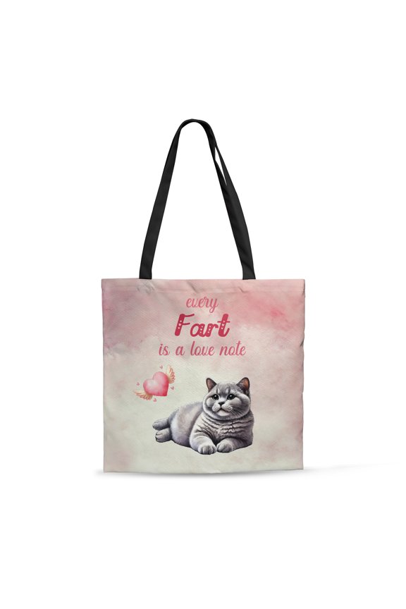Every Fart is Love Note British Shorthair Guilty Face Happy Valentine's All Over Print 3D Canvas Tote Bag Cat Lover Kitten Owner Gifts Reusable Handbag - 01016