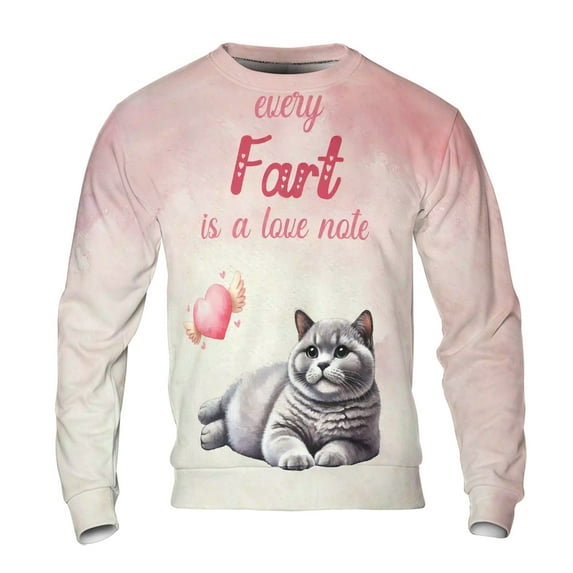 Every Fart is Love Note British Shorthair Guilty Face Happy Valentine's All Over Print 3D Sweatshirt Unisex Merch Cat Lover Kitten Owner Gifts - 01016