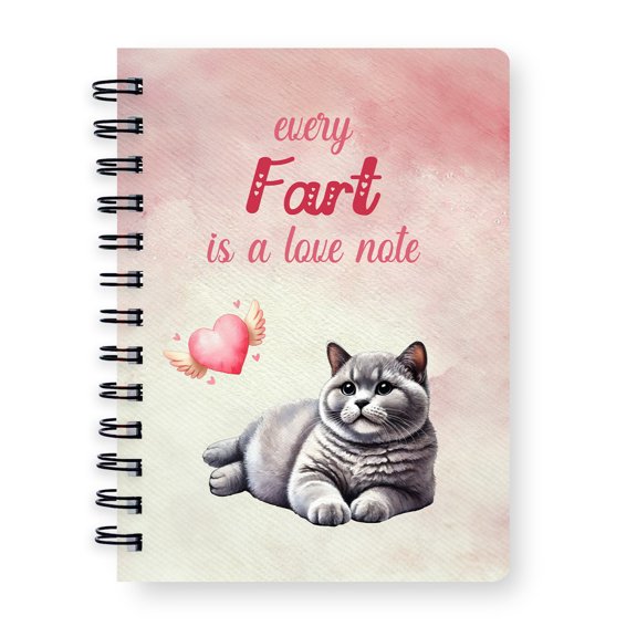 Every Fart is Love Note British Shorthair Guilty Face Happy Valentine's Spiral Bound Journal Cat Lover Kitten Owner Gifts 5x7in Spiral Notebook - 01016