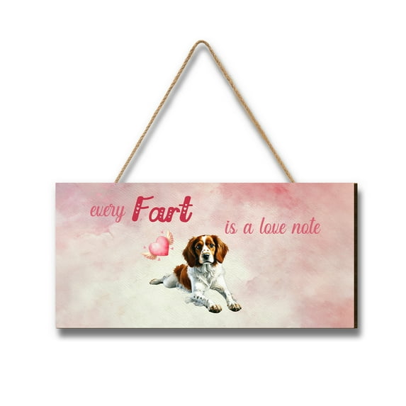 Every Fart is Love Note Brittany Spaniel Guilty Face Happy Valentine's Landscape Wood Sign Brittany Dog Lover Gifts Idea Hanging Wall Home Decor - 01016