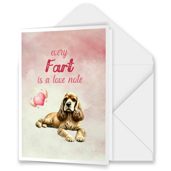 Every Fart is Love Note Cocker Spaniel Guilty Face Happy Valentine's 5x7in Folded Greeting Card Cockers Dog Lover Gifts Single Note Card with Envelope - 01016